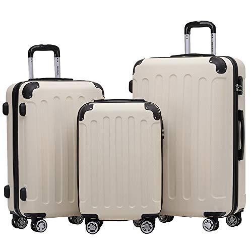 BEIBYE- Hartschalenkoffer Koffer Trolley Rollkoffer Reisekoffer Zahlenschloß 4 Zwilings-Rollen (Creme White, Koffer-Set) von BEIBYE