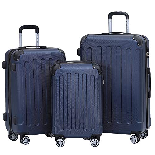 BEIBYE- Hartschalenkoffer Koffer Trolley Rollkoffer Reisekoffer Zahlenschloß 4 Zwilings-Rollen (Dark-Blue, Koffer-Set) von BEIBYE