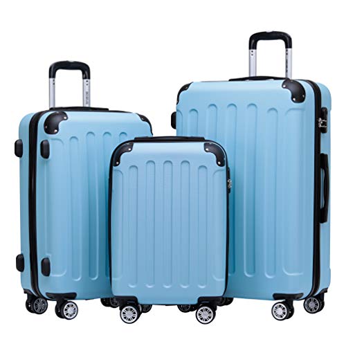 BEIBYE- Hartschalenkoffer Koffer Trolley Rollkoffer Reisekoffer Zahlenschloß 4 Zwilings-Rollen (Glacial Blue, Koffer-Set) von BEIBYE