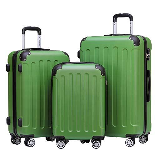 BEIBYE- Hartschalenkoffer Koffer Trolley Rollkoffer Reisekoffer Zahlenschloß 4 Zwilings-Rollen (Olive-Green, Koffer-Set) von BEIBYE