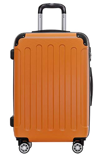 BEIBYE- Hartschalenkoffer Koffer Trolley Rollkoffer Reisekoffer Zahlenschloß 4 Zwilings-Rollen (Orange, Large-76cm) von BEIBYE