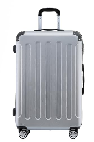 BEIBYE- Hartschalenkoffer Koffer Trolley Rollkoffer Reisekoffer Zahlenschloß 4 Zwilings-Rollen (Silver, Large-76cm) von BEIBYE