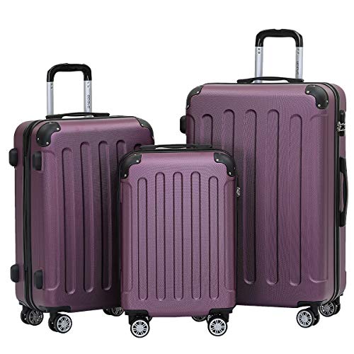 BEIBYE- Hartschalenkoffer Koffer Trolley Rollkoffer Reisekoffer Zahlenschloß 4 Zwilings-Rollen (Violet, Koffer-Set) von BEIBYE