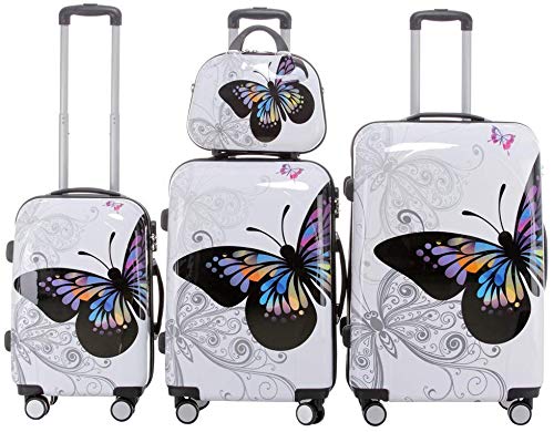 BEIBYE Polycarbonat Hartschale Koffer 2060 Trolley Reisekoffer Reisekofferset Beutycase 3er oder 4er Set (Butterfly) von BEIBYE