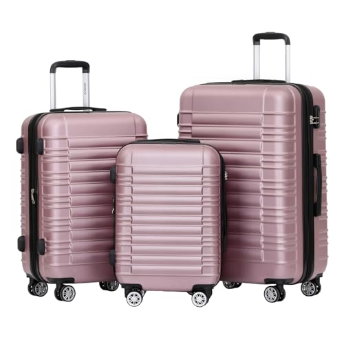 BEIBYE Reisekoffer 2088 Hartschalekoffer Gepäck Koffer Trolley Set, Kofferset in 14 Farben (Rosa) von BEIBYE