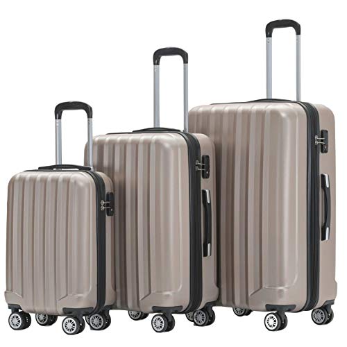 BEIBYE TSA-Schloß 2080 Hangepäck Zwillingsrollen neu Reisekoffer Koffer Trolley Hartschale Set-XL-L-M(Boardcase) (Champagner, Set) von BEIBYE