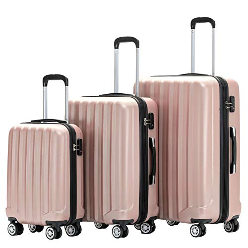 BEIBYE TSA-Schloß 2080 Hangepäck Zwillingsrollen neu Reisekoffer Koffer Trolley Hartschale Set-XL-L-M(Boardcase) (Rosa Gold, Set) von BEIBYE
