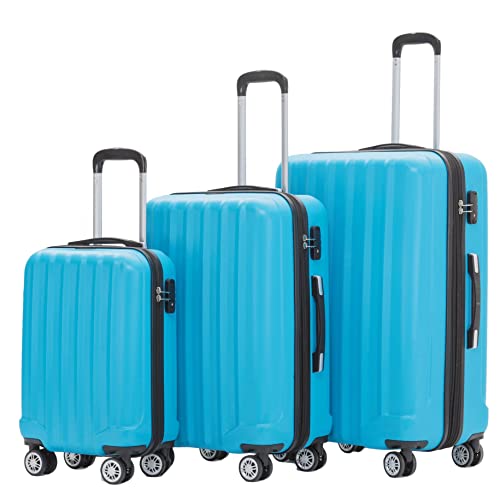 BEIBYE TSA-Schloß 2080 Hangepäck Zwillingsrollen neu Reisekoffer Koffer Trolley Hartschale Set-XL-L-M(Boardcase) (Turquoise, Set) von BEIBYE