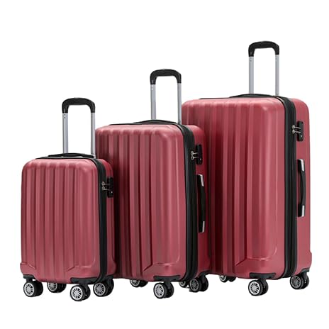 BEIBYE TSA-Schloß 2080 Hangepäck Zwillingsrollen neu Reisekoffer Koffer Trolley Hartschale Set-XL-L-M(Boardcase) (Weinrot, Set) von BEIBYE