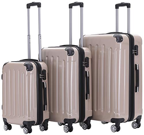 BEIBYE Zwillingsrollen 2048 Hartschale Trolley Koffer Reisekoffer Taschen Gepäck in M-L-XL-Set (Champagner, Set) von BEIBYE
