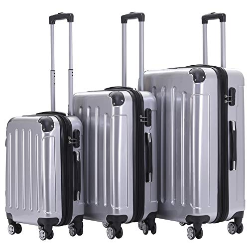 BEIBYE Zwillingsrollen 2048 Hartschale Trolley Koffer Reisekoffer in M-L-XL-Set in 15 Farben (Silber, Set) von BEIBYE