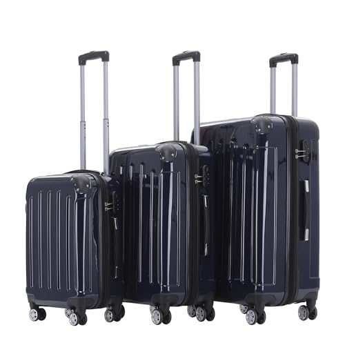 BEIBYE Zwillingsrollen 2048 Hartschale Trolley Koffer Reisekoffer in M-L-XL-Set in 17 Farben (Dunkel Blau, Set) von BEIBYE