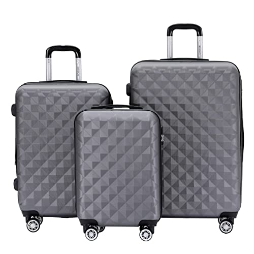 BEIBYE Zwillingsrollen 2066 Hartschale Trolley Koffer Reisekoffer Gepäck M-L-XL-Set (Business Grey, Set) von BEIBYE