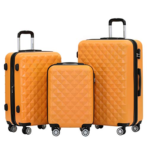 BEIBYE Zwillingsrollen 2066 Hartschale Trolley Koffer Reisekoffer Gepäck M-L-XL-Set (Orangen, Set) von BEIBYE