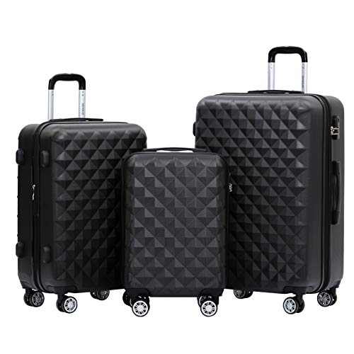 BEIBYE Zwillingsrollen 2066 Hartschale Trolley Koffer Reisekoffer Gepäck M-L-XL-Set (Schwarz, Set) von BEIBYE