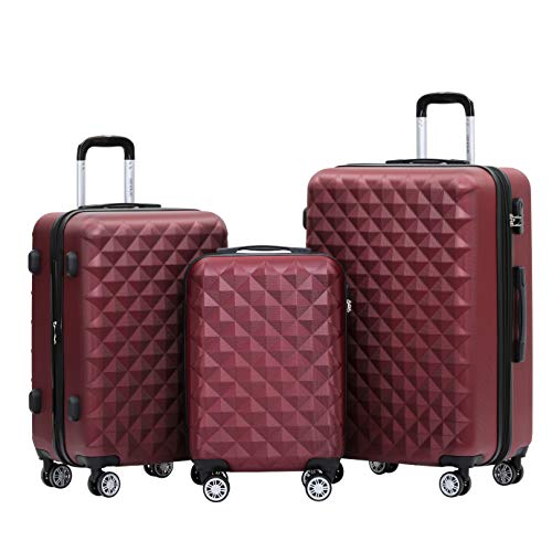 BEIBYE Zwillingsrollen 2066 Hartschale Trolley Koffer Reisekoffer Gepäck M-L-XL-Set (Weinrot, Set) von BEIBYE