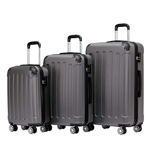 BEIBYE Zwillingsrollen Hardcase Reisekoffer Koffer Trolleys Hartschale in XL-L-M in 14 Farben (Businessgrau, Kofferset) von BEIBYE