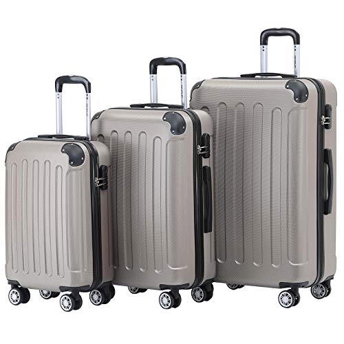 BEIBYE Zwillingsrollen Hardcase Reisekoffer Koffer Trolleys Hartschale in XL-L-M in 14 Farben (Champagner, Kofferset) von BEIBYE