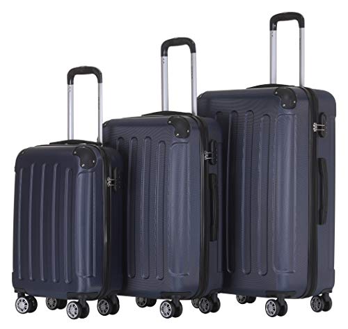 BEIBYE Zwillingsrollen Hardcase Reisekoffer Koffer Trolleys Hartschale in XL-L-M in 14 Farben (Dunkelblau, Kofferset) von BEIBYE