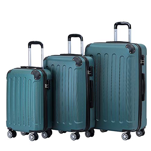 BEIBYE Zwillingsrollen Hardcase Reisekoffer Koffer Trolleys Hartschale in XL-L-M in 14 Farben (Dunkelgrün, Kofferset) von BEIBYE
