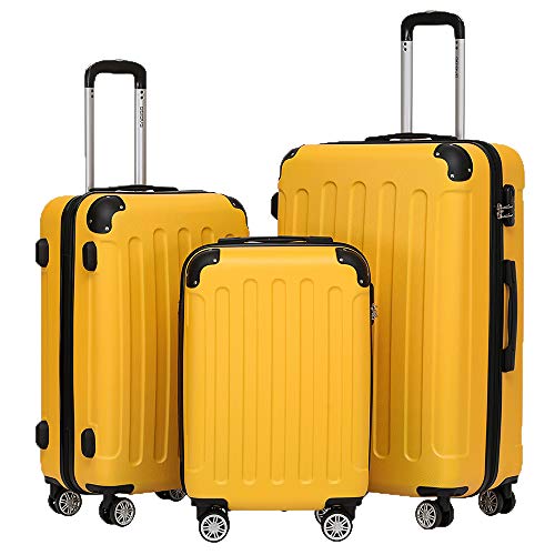 BEIBYE Zwillingsrollen Hardcase Reisekoffer Koffer Trolleys Hartschale in XL-L-M in 14 Farben (Gelb, Kofferset) von BEIBYE