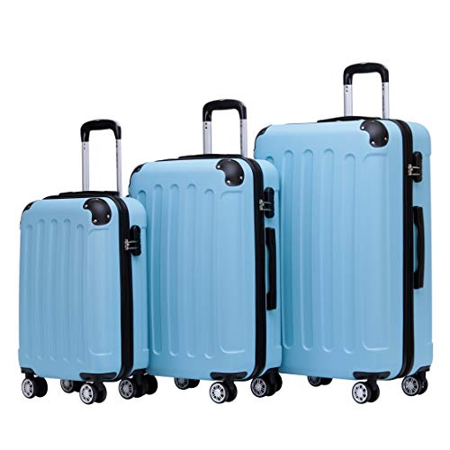 BEIBYE Zwillingsrollen Hardcase Reisekoffer Koffer Trolleys Hartschale in XL-L-M in 14 Farben (Hilmmelblau, Kofferset) von BEIBYE