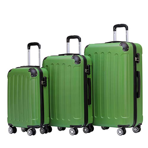 BEIBYE Zwillingsrollen Hardcase Reisekoffer Koffer Trolleys Hartschale in XL-L-M in 14 Farben (Olive, Kofferset) von BEIBYE