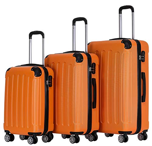 BEIBYE Zwillingsrollen Hardcase Reisekoffer Koffer Trolleys Hartschale in XL-L-M in 14 Farben (Orangen, Kofferset) von BEIBYE