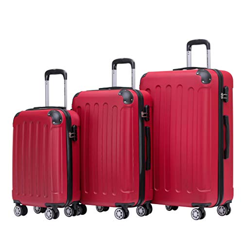 BEIBYE Zwillingsrollen Hardcase Reisekoffer Koffer Trolleys Hartschale in XL-L-M in 14 Farben (Rot, Kofferset) von BEIBYE
