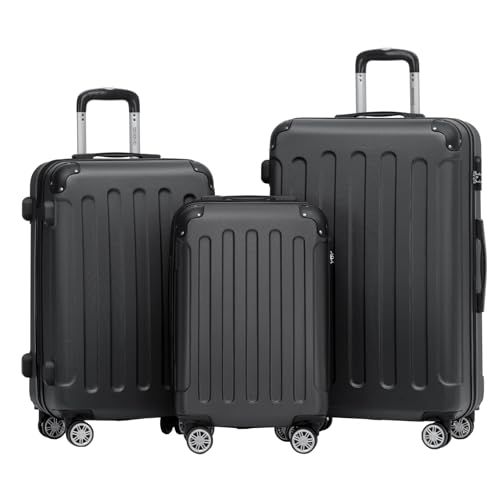 BEIBYE Zwillingsrollen Hardcase Reisekoffer Koffer Trolleys Hartschale in XL-L-M in 14 Farben (Schwarz, Kofferset) von BEIBYE