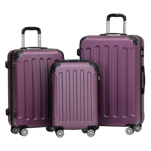 BEIBYE Zwillingsrollen Hardcase Reisekoffer Koffer Trolleys Hartschale in XL-L-M in 14 Farben (Violett, Kofferset) von BEIBYE
