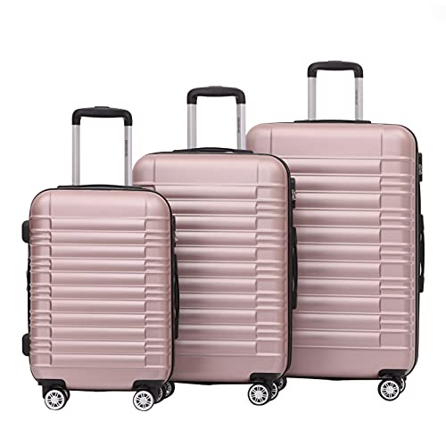 BEIBYE Zwillingsrollen Reisekoffer Koffer Trolleys Hartschale M-L-XL-Set (Rosa Gold, Set) von BEIBYE