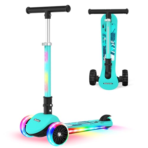 BELEEV A10 Roller Kinder 3 Jahre, Upgrade mit LED Leuchtenden Rädern, Lenksäule und Deck, Höhenverstellbar, Leicht zu Wenden, 3 Rädern Scooter Kinder für 3-12 Jahre Mädchen Jungen, Faltbare Dreiräder von BELEEV