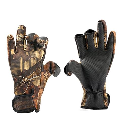 BELLIFFY 1 Paar Thermohandschuhe Anglerhandschuhe mit Tarnmuster Angelhandschuh Tarnhandschuhe fahrradhandschuhe Thermal Gloves 3-Finger-Expositionshandschuhe Camouflage von BELLIFFY