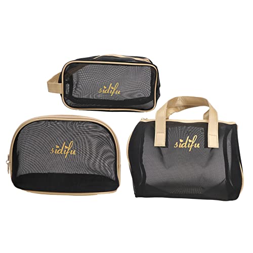 BELLIFFY 3St Kosmetiktasche aus Mesh Make-up-Aufbewahrungsbeutel Kosmetiktasche für die Reise Handtasche Makeup Tasche totebag Reisende Waschtasche sichtbarer Waschbeutel Gittergewebe Black von BELLIFFY