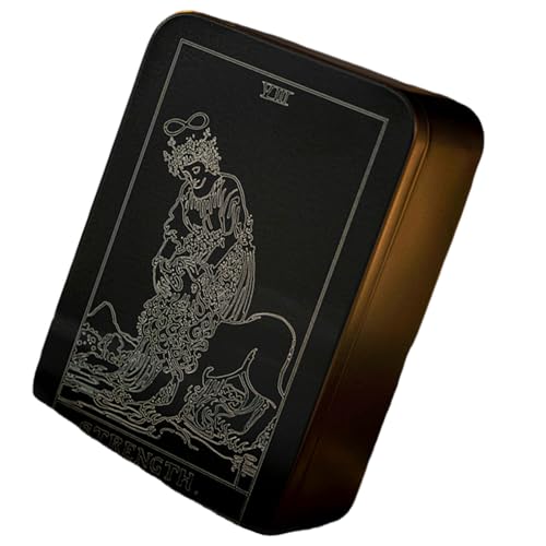 BELOWSYALER Iron Tarotkarten-Aufbewahrungskoffer, tragbare Tarotkarten-Box, Astrologie, Wahrsagung, Aufbewahrungskoffer, weiße Linienmuster, Karte Containe von BELOWSYALER