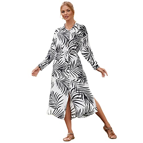 BELOWSYALER Kimonos für Damen, Blumendruck, Cardigan, lockerer Badeanzug, Strandmode, mit Gürtel von BELOWSYALER