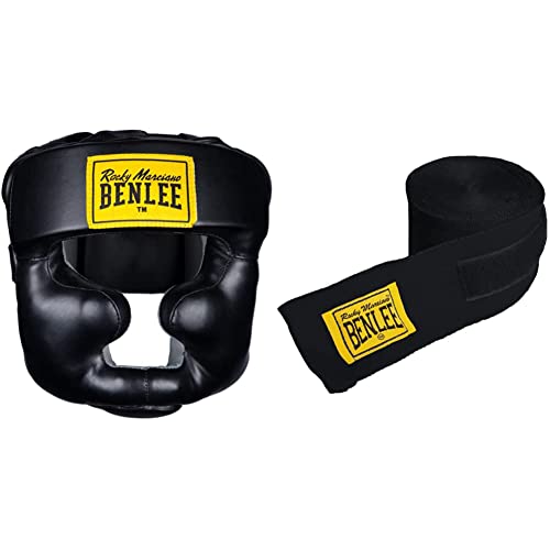 BENLEE Rocky Marciano Kopfschützer Full Protection, Schwarz, S/M & BENLEE Unisex-Adult Rocky Marciano Boxbandagen, Schwarz, 3m von BENLEE Rocky Marciano