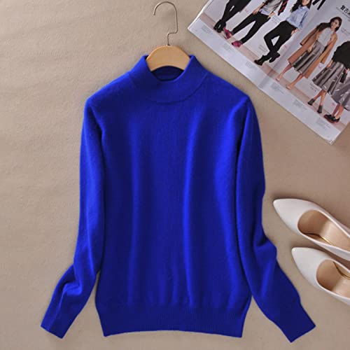 BEQUAH Wollpullover Kaschmir Baumwollmischung Halber Rollkragen Damen Pullover Herbst Winter Pullover Alltag Tragen Basic Warm Strickpullover Pull Femme-Blau, M von BEQUAH