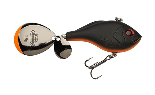Berkley Pulse Spintail XL Angelköder, Double Blade Spinnerbait für Hecht, Barsch, Zander, Raubfischangeln mit strapazierfähigem, leuchtende Farben, Süßwasser Spinnerbait, 8cm, Schwarz Orange von Berkley
