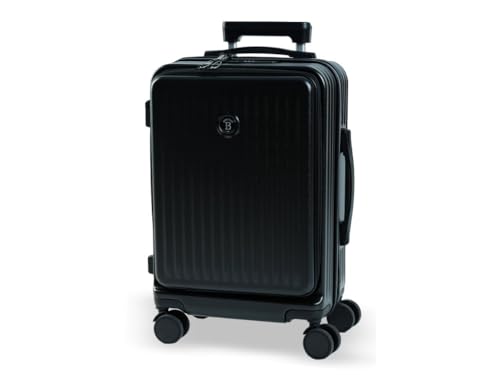 BERTOO Cagliari Hartschalenkoffer - Trolley Handgepäck Koffer mit TSA Schloss - 4 Doppel-Spinner-Roller Koffer mit Becher- und Handyhalterung, Laptopfach, 56x36x22 cm, Schwarz von BERTOO