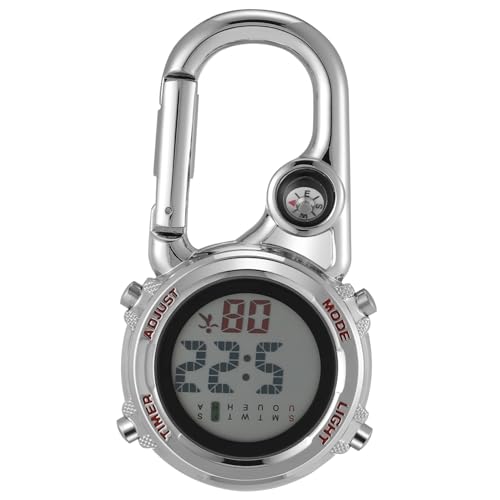 BESPORTBLE 1stk Taschenuhr Achten Sie Auf Das Schlüsselband wasserdichte Stoppuhr Karabiner Uhr Einziehbare Clipuhr Mini-karabiner Kompassuhr Uhrenbeweger Solaruhr Rostfreier Stahl Silver von BESPORTBLE