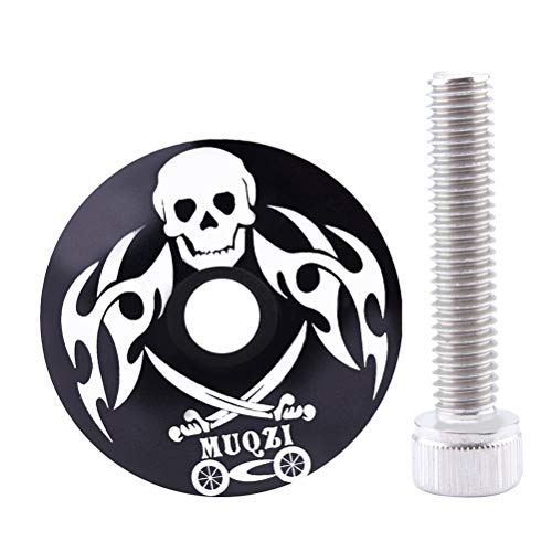 BESPORTBLE 28,6mm Piratenmuster Allgemeine Aluminiumlegierung Headset Top Cap Schraube Für Mountain Highway Fahrrad (Schwarz) von BESPORTBLE