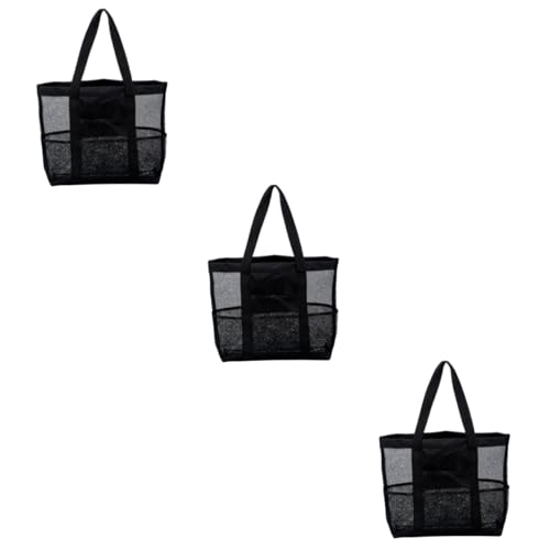 BESPORTBLE 3st Strand Aufbewahrungstasche Faltbare Einkaufstasche Badezimmerzubehör Reisetasche Aus Netzstoff Für Das Badezimmer Unisex-mesh-duschtasche Kosmetiktasche Polyester Black von BESPORTBLE