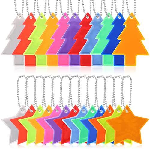 BESPORTBLE Sicherheits Reflektor Anhänger: 24 Stücke Weihnachtsbaum Sicherheitsreflektor Anhänger, Kinder Reflektor Anhänger Stern Sicherheits Reflektor für Rucksack Nacht Radfahren Laufen, 13 Farben von BESPORTBLE