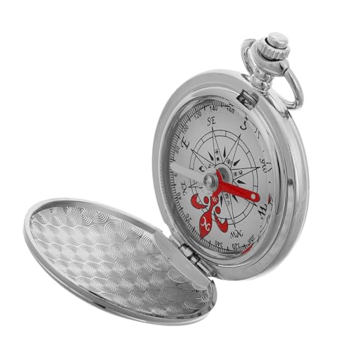 BESPORTBLE Taschenuhr Kompass Uhren Für Herren Vintage Uhr Herrenuhr Kompass Für Herren Taschenuhren Digitaler Kompass Taschenkompass Zum Wandern Taschenuhrkette Silber von BESPORTBLE