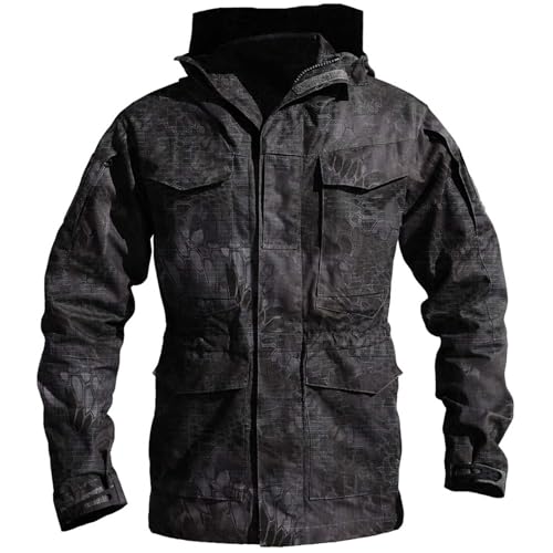 BESTXH 04,L, MilitäRische Feldjacke FüR Herren, wasserdichte MilitäRische Kampfjacke, Outdoor-Tarn-Softshell, Taktische Jacke Mit Kapuze, Winter-Oberbekleidung, Windjacke, Cargojacke von BESTXH