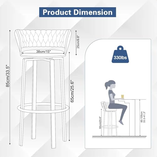 BESTXH 05,65cm(25.6in), Drehbarer Barhocker FüR Die KüChe, Um 360° Drehbare Gepolsterte Hocker, BarstüHle Mit RüCkenlehne Und Schwarzen Metallbeinen, Hocker In ThekenhöHe, FüR KüCheninsel von BESTXH