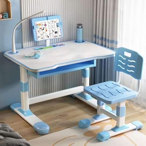 BESTXH Blau,70cm, Schreibtischstuhl-Set FüR Kinder, HöHenverstellbar Schreibtisch FüR Kleinkinder Mit Kippbarer Tischplatte Und GroßEr Schublade, Schulschreibtisch FüR Kinder, Lerntisch von BESTXH