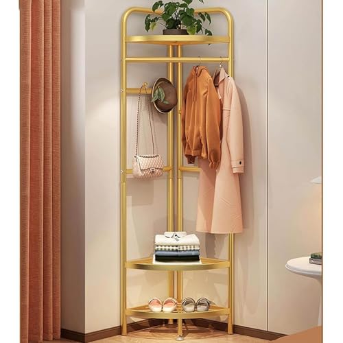 BESTXH Eckgarderobe, Eckgarderobe Mit 3-Stufigem Stauraum Und Haken, Metallgarderobe, Freistehend Kleiderregal, Schlafzimmer KleiderstäNder, FüR Den Eingangsbereich,Gold BESTXH Eckgarderobe, Eckgarderobe Mit 3-Stufigem Stauraum Und Haken, Metallgarderobe, Freistehend Kleiderregal, Schlafzimmer KleiderstäNder, FüR Den Eingangsbereich,Gold von BESTXH